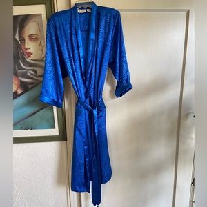 VTG VICTORIA SECRET Royal Blue Satin Paisley Frog Tassel Robe XS/S